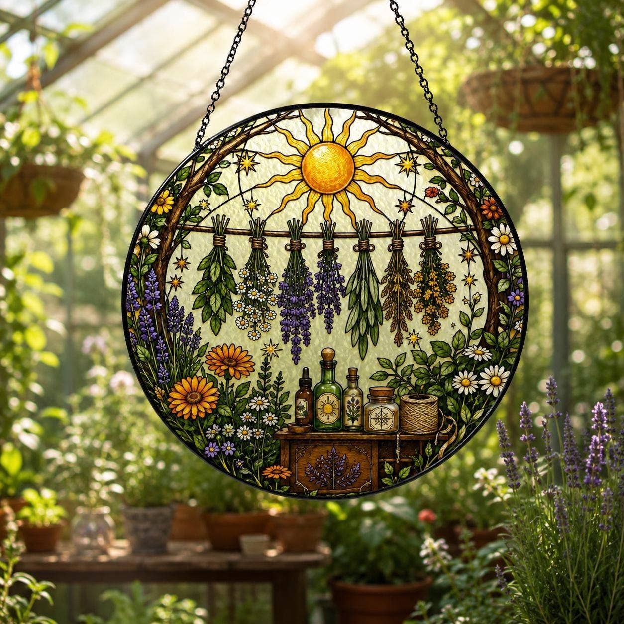 Summer Solstice Glass Suncatcher, Lavender Sunflower