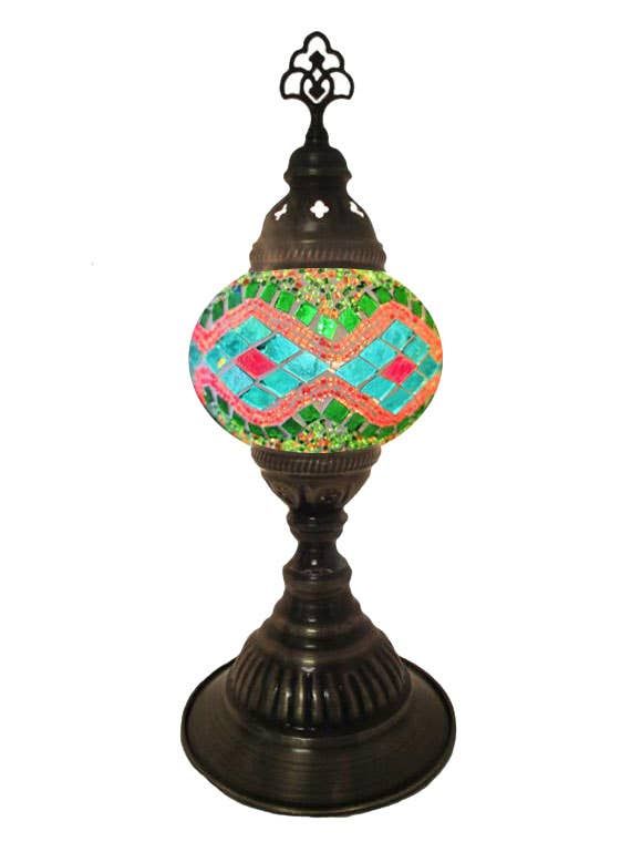 Mosaic Desk Lamp in a red/green diamond pattern