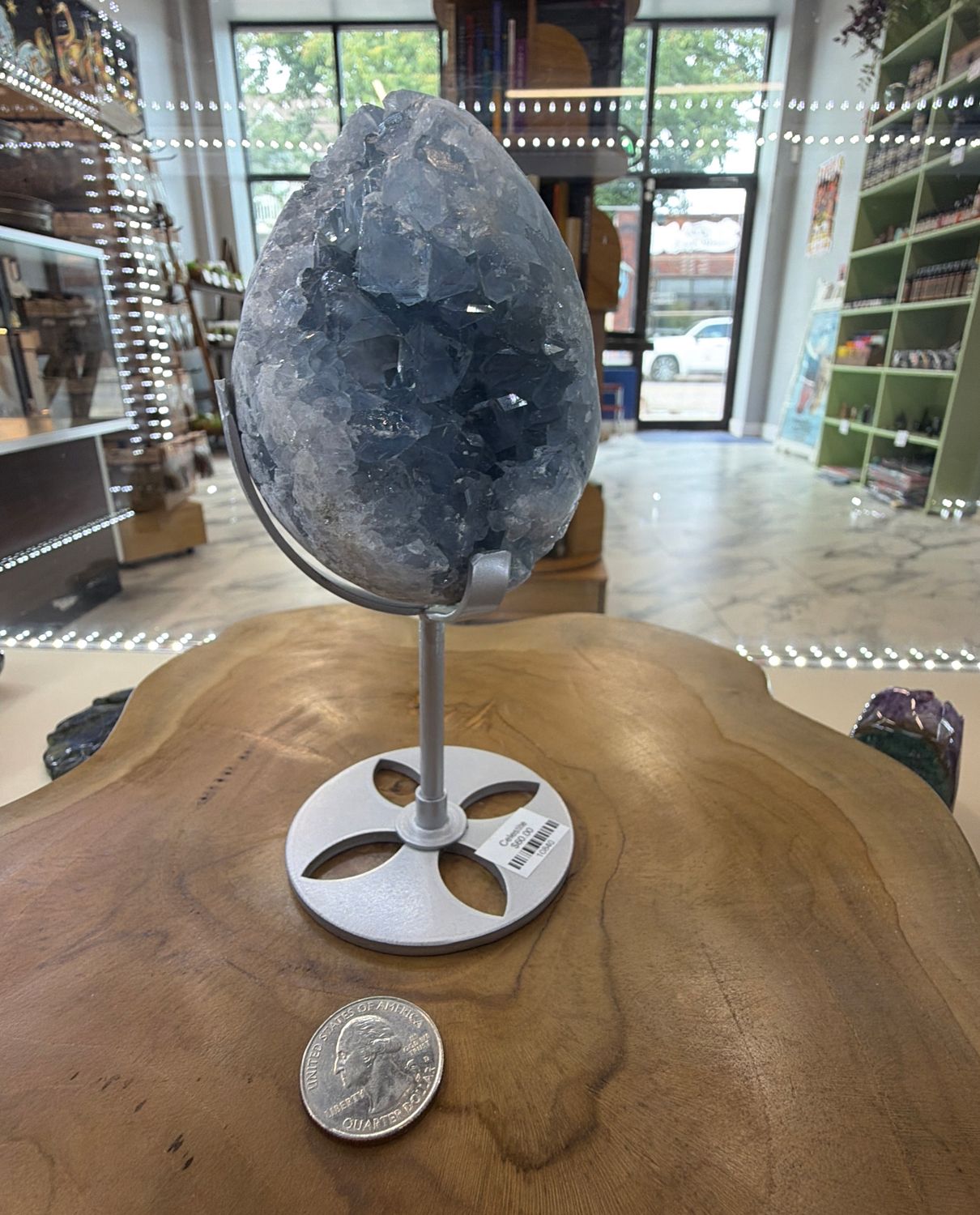 Celestite Egg on Stand 3.5”