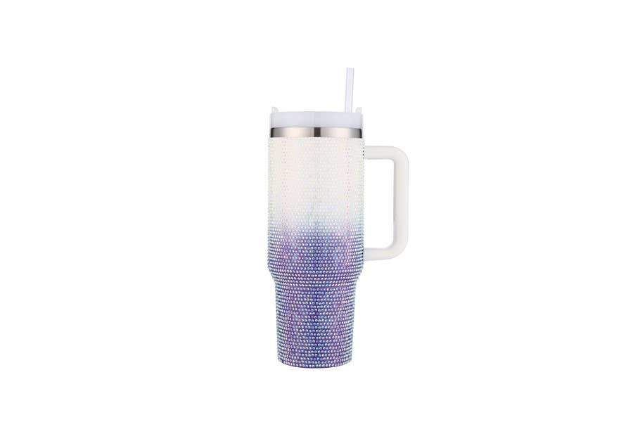Ladies 2 Tone Rhinestone Tumbler With Handle 40oz, Color: Light Purple