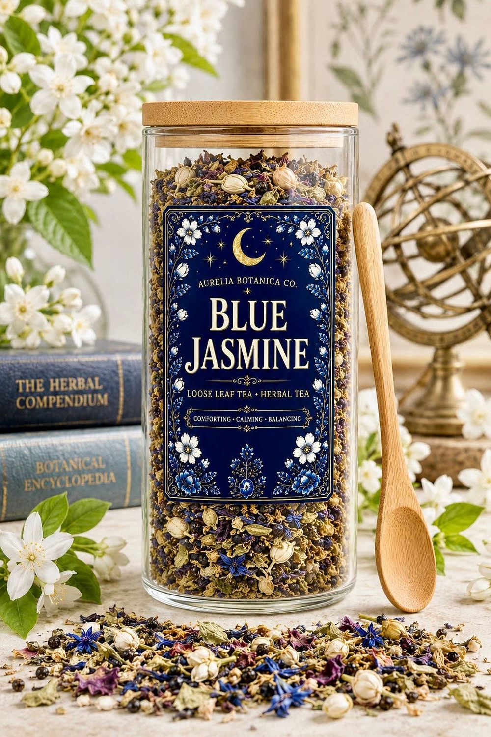 Blue Jasmine Ritual Tea | Morning Meditation &amp; Intuitive Clarity Blend, Size: Apothecary Jar