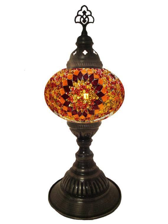 Mosaic Desk Lamp - Red and Orange Glass Mosaic Star Burst