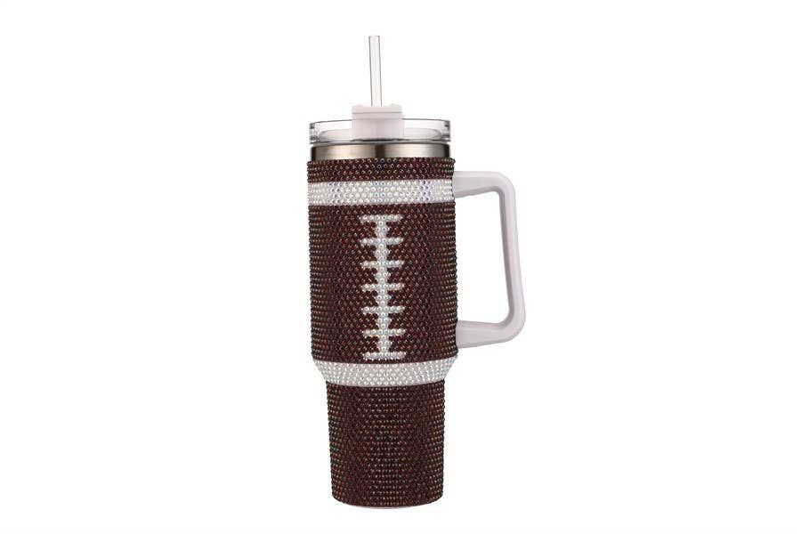 Football Themed Rhinestone 40 oz Tumbler Cup