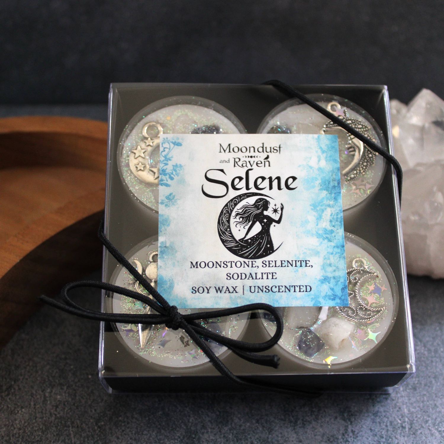 Selene Tealight Crystal Candles, Ritual Candles