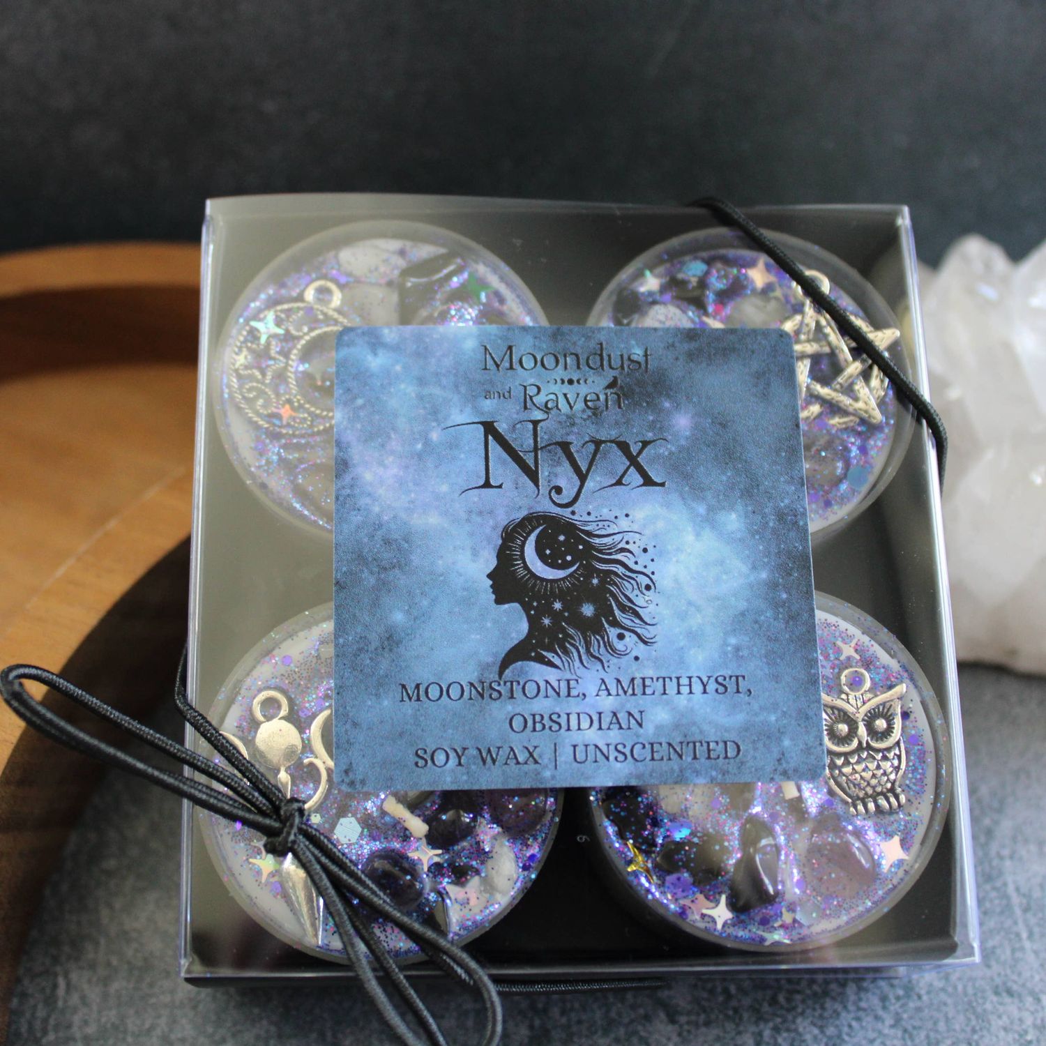 Nyx Tealight Crystal Candles, Goddess Ritual Candles