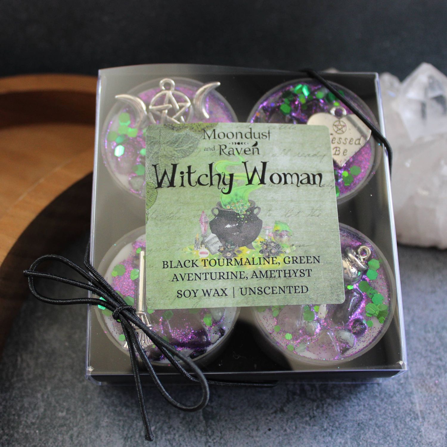 Witchy Woman Tealight Crystal Candles, Ritual Candles