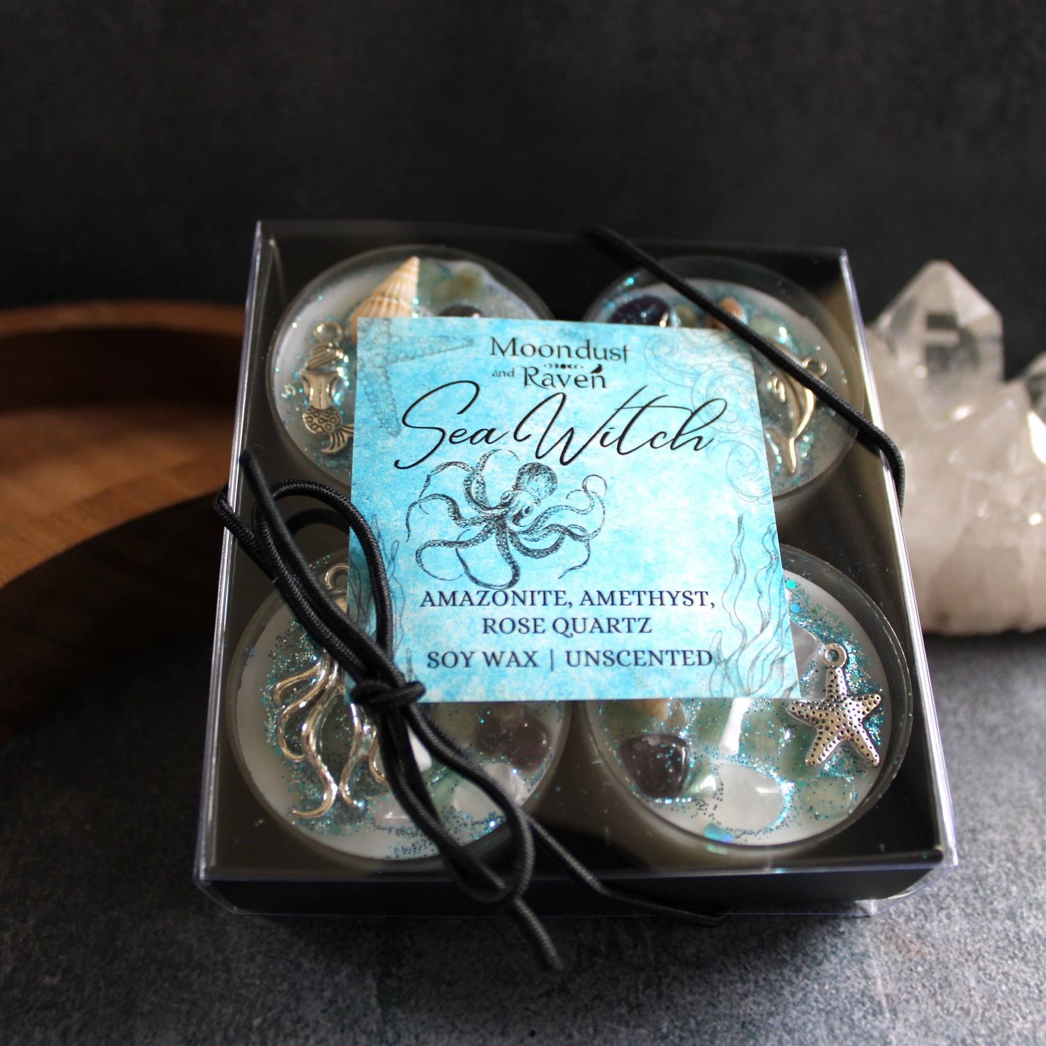 Sea Witch Tealight Crystal Candles, Ritual Candles