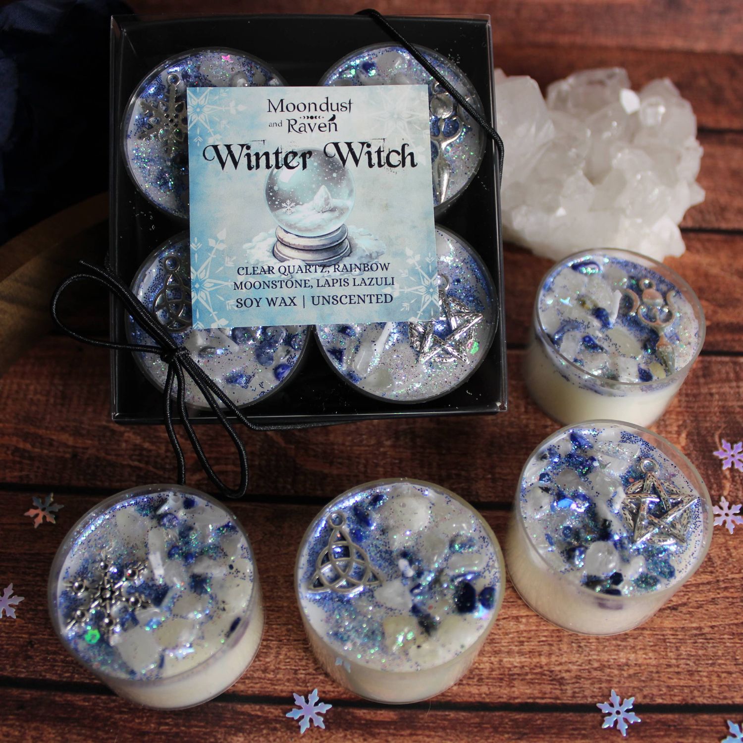 Winter Witch Tealight Crystal Candles, Yule, Winter Solstice