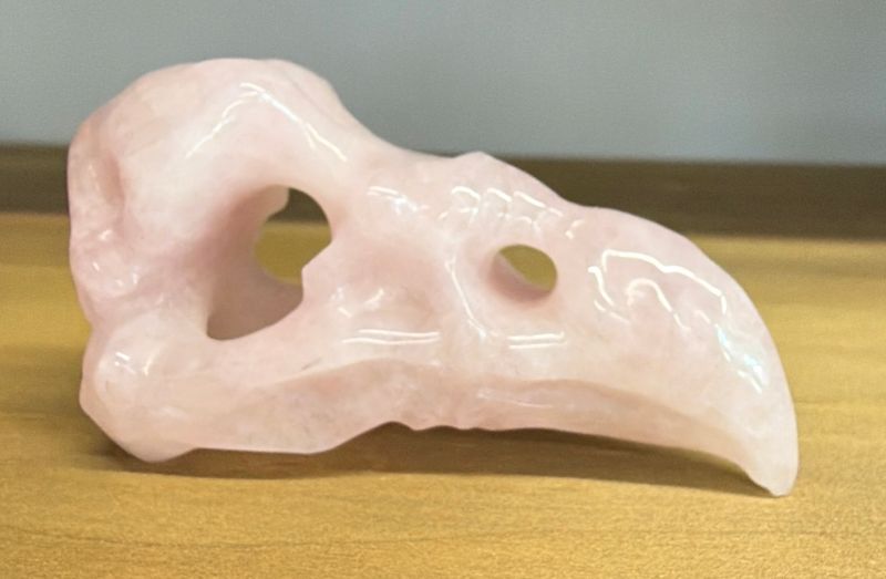 Rose Quartz Raven Skull