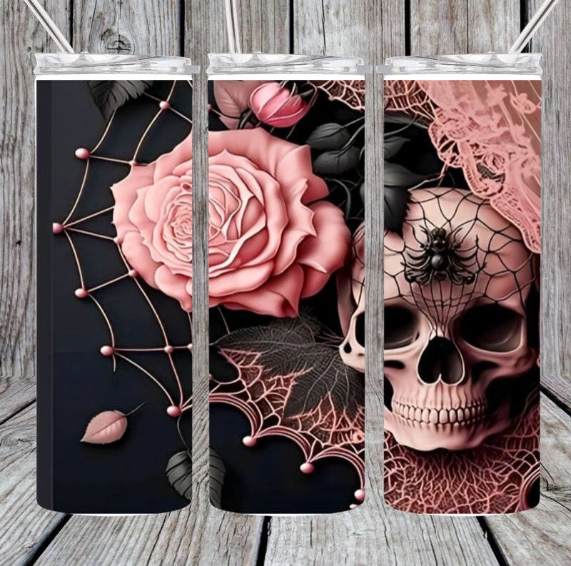 Pink skull tumbler