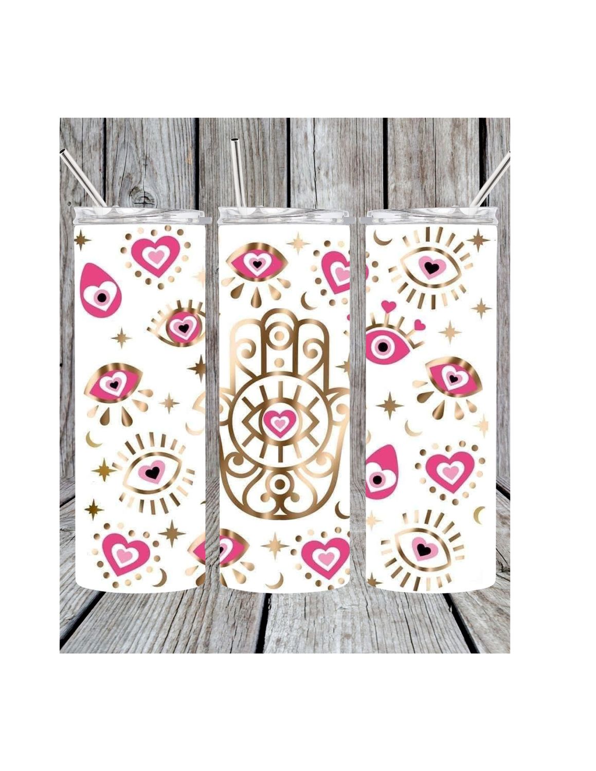Pink Evil eye tumbler