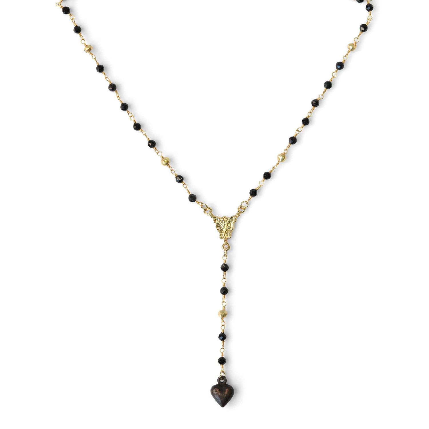 Black Spinel Dark Valentine Lariat: Gothic Witchy Jewelry, Color: Black