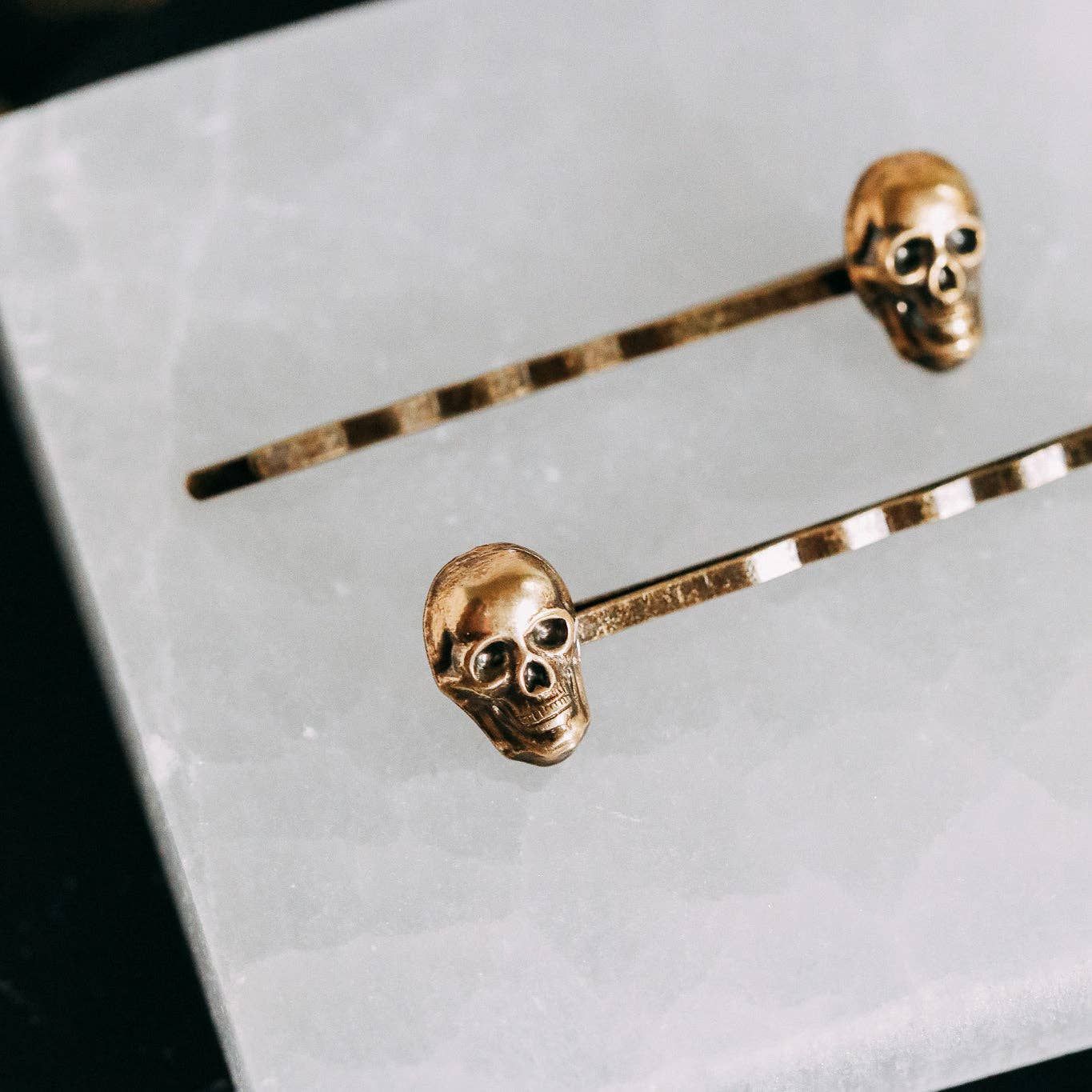 Skull Bobby Pin Set in Gold and Silver: Halloween Gothic, Color: Gold