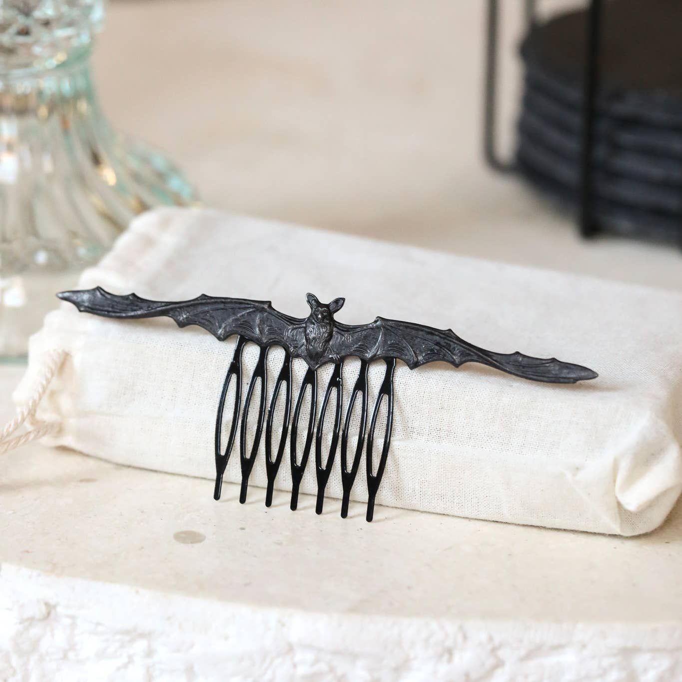 Bat Hair Comb: Halloween Hair Accessory: Black, Silver, Gold, Color: Black