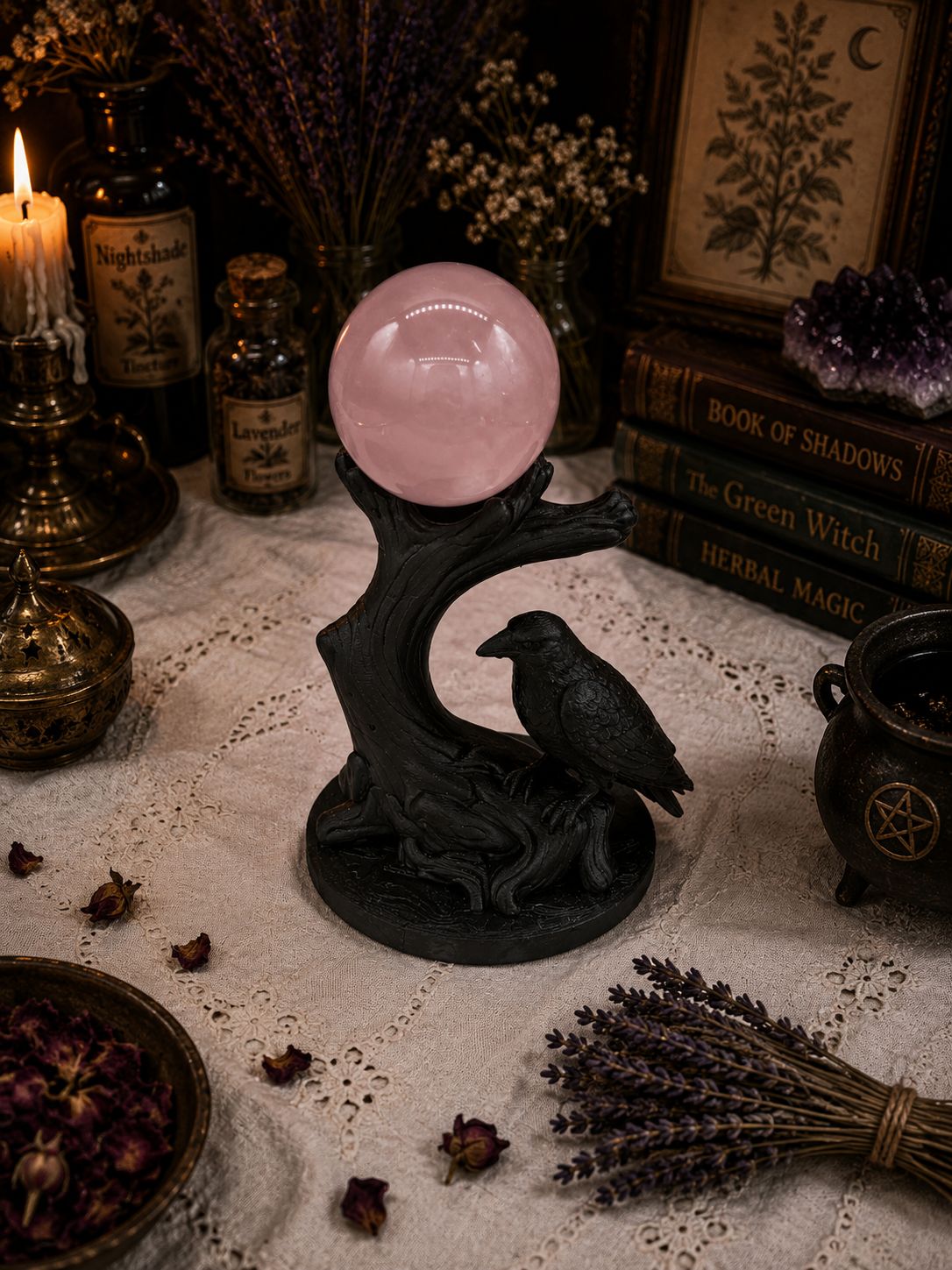 Raven Crystal Sphere Holder