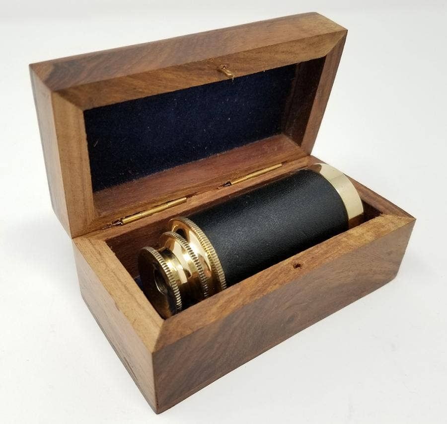 6 " Telescope With Brass Inlaid Wooden Box