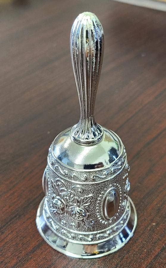 Silver Finish- Floral Design Altar Bell Alloy 4.5"H X 2"W