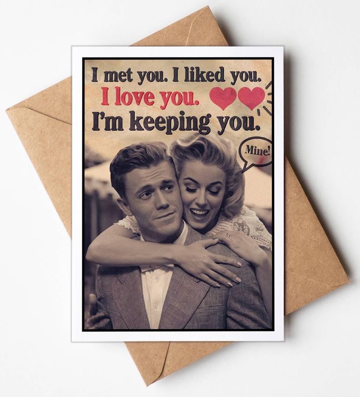 Vintage Funny Handmade Cute Valentine Cards for Him, Her