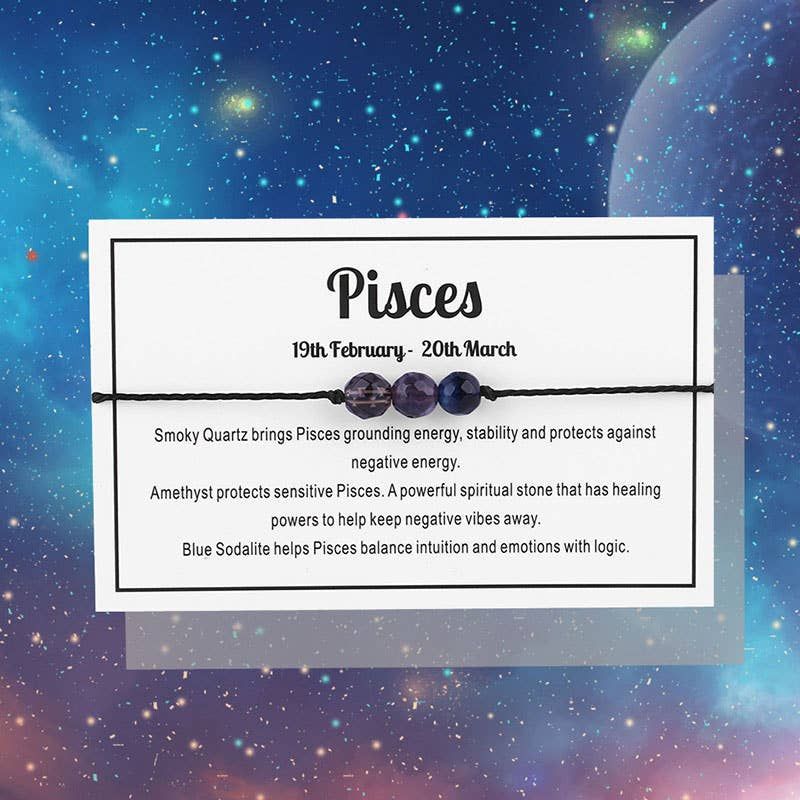 Pisces Gemstone Bracelet Nylon with Gemstone Zodiac symbols