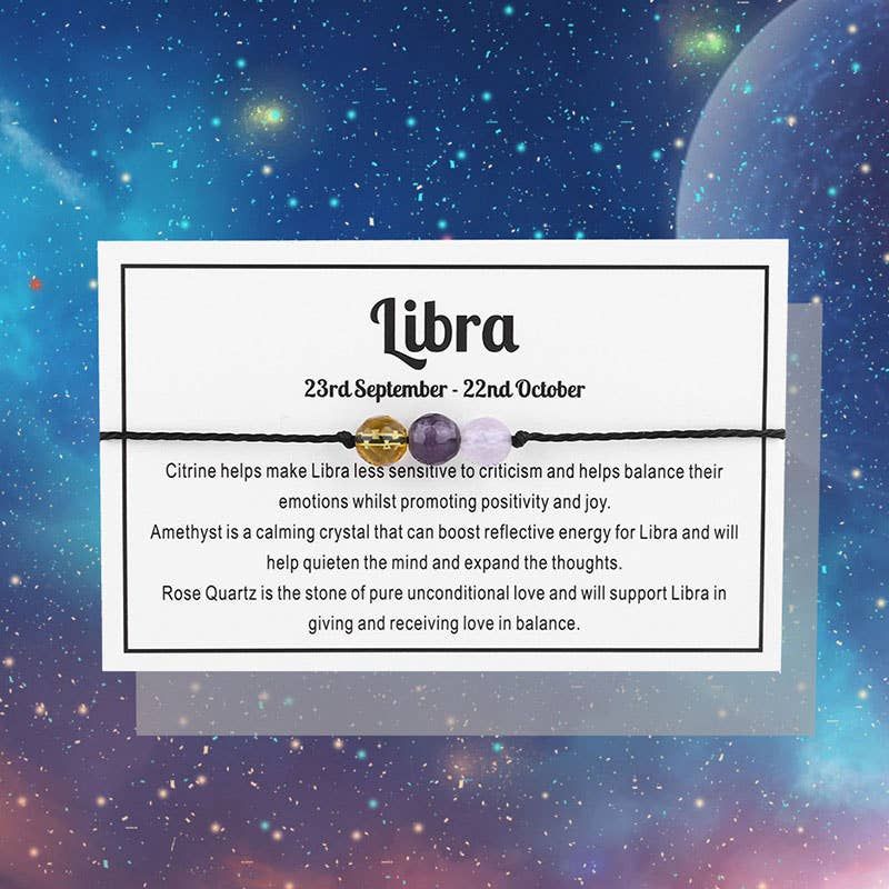Libra Gemstone Bracelet Nylon with Gemstone Zodiac symbols