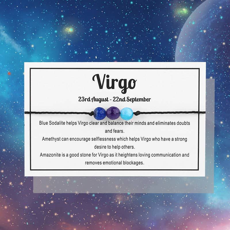 Virgo Gemstone Bracelet Nylon with Gemstone Zodiac symbols