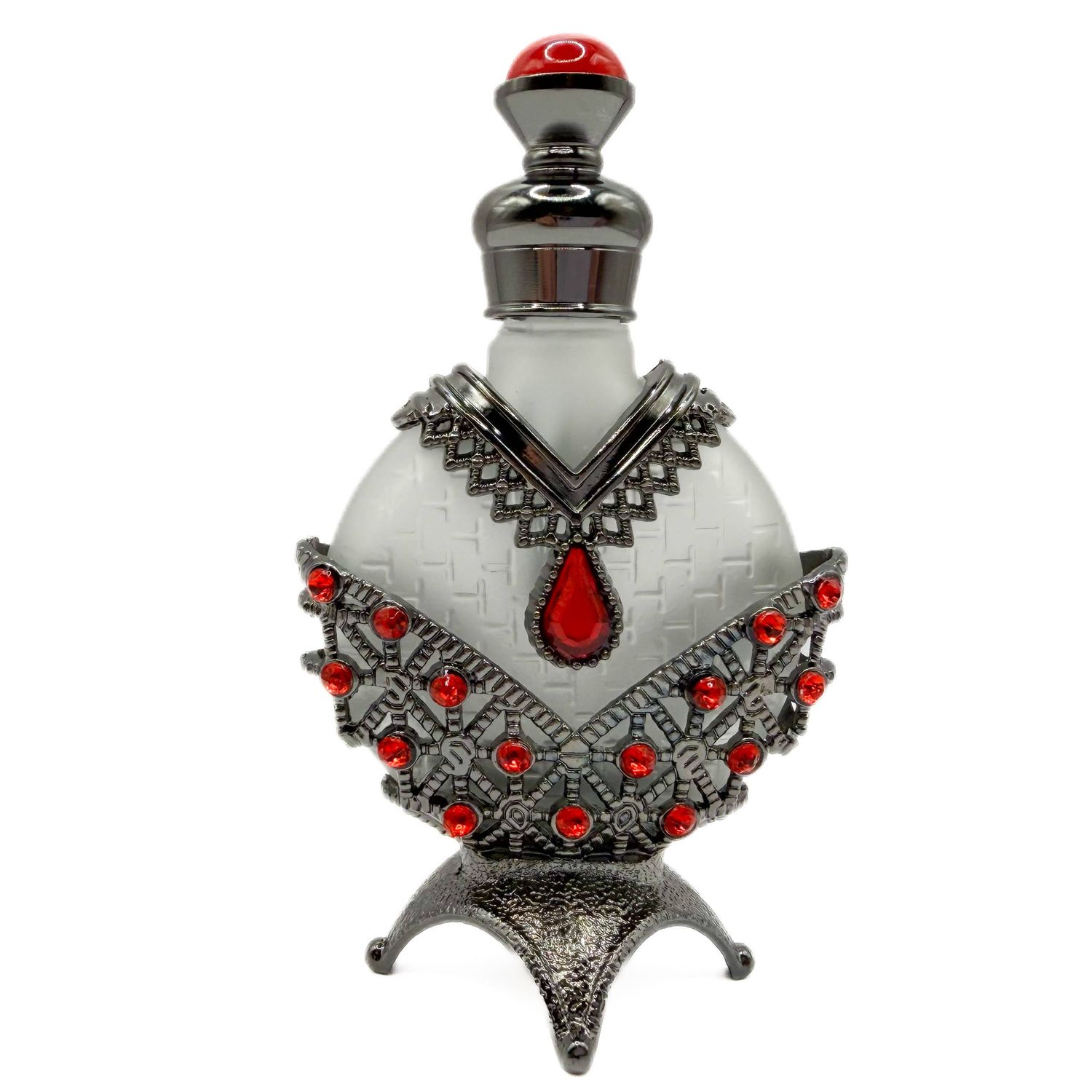 Perfume Bottle - Style 21 - Pewter/Red Crystal