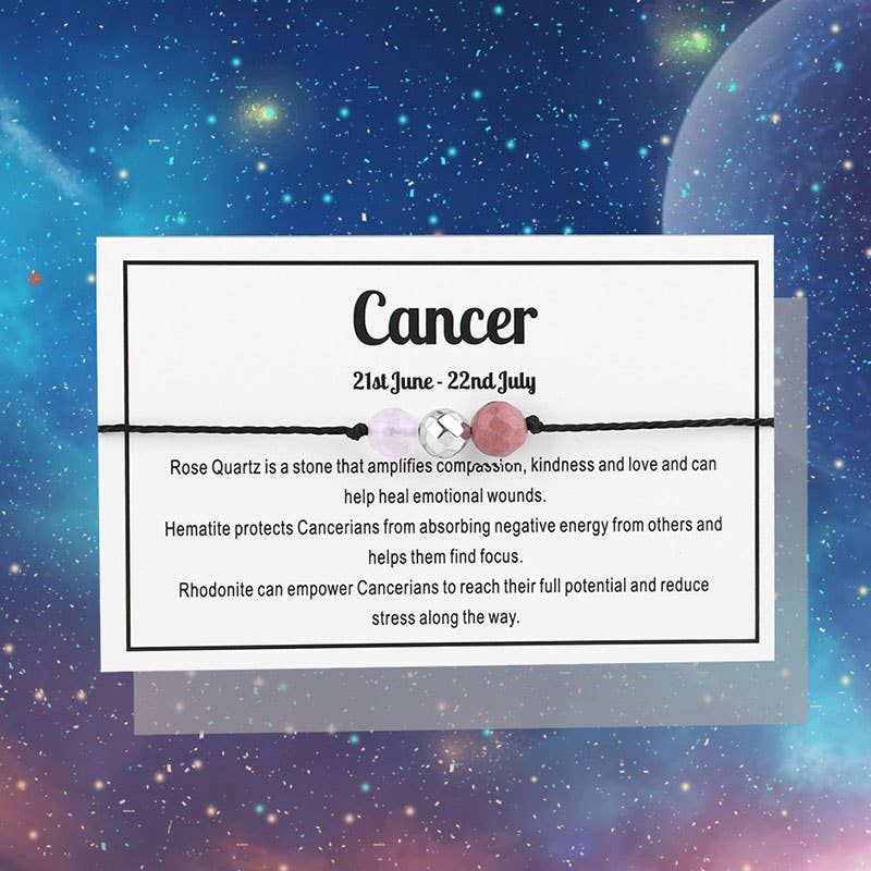 Cancer Gemstone Bracelet Nylon with Gemstone Zodiac symbols