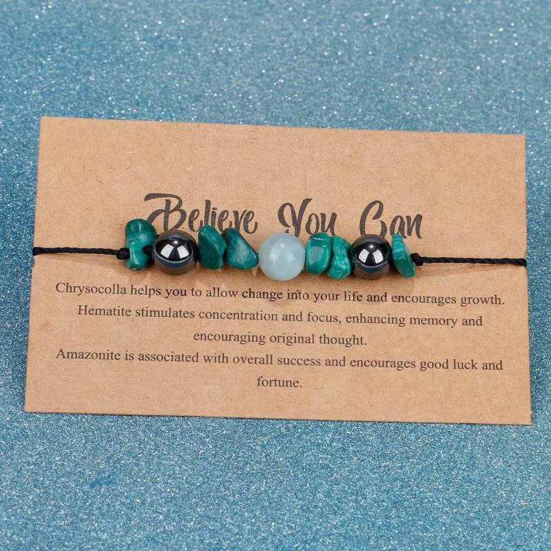 Believe You Can Intention Gemstone Bracelet with Adjustable