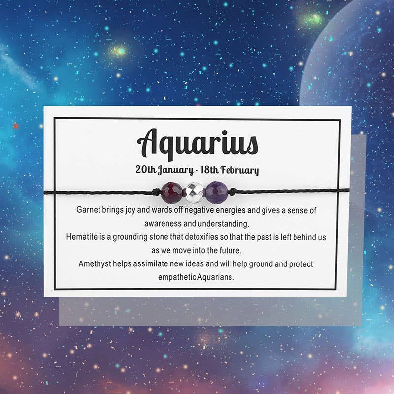 Aquarius Gemstone Bracelet Nylon with Gemstone Zodiac symbol
