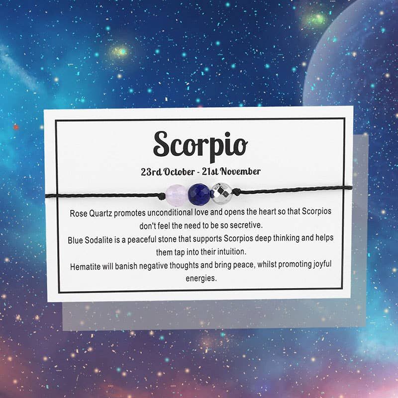 Scorpio Gemstone Bracelet Nylon with Gemstone Zodiac symbols
