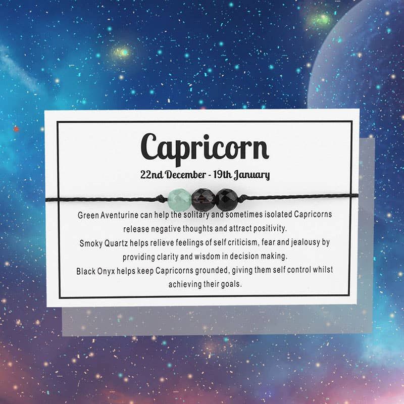 Capricorn Gemstone Bracelet Nylon with Gemstone Zodiac symbo