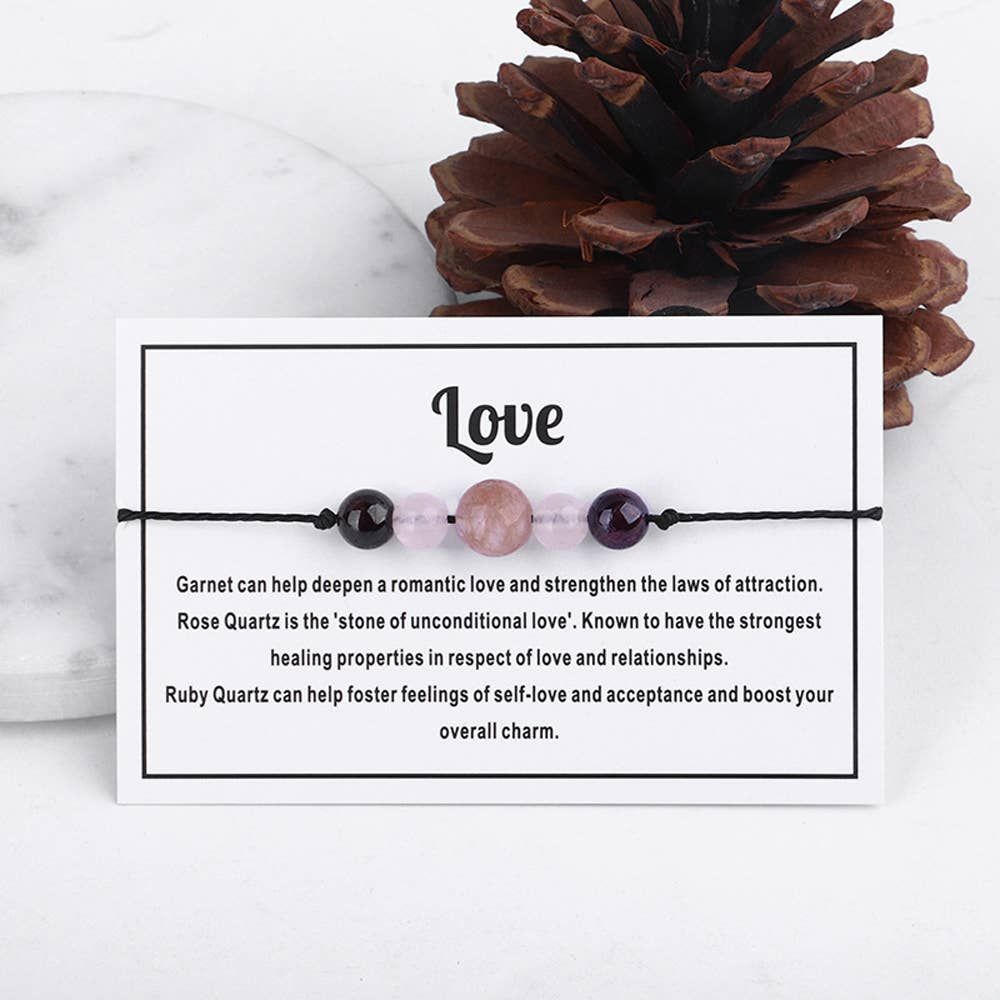 Love Intention Gemstone Bracelet with Adjustable Wax Cord