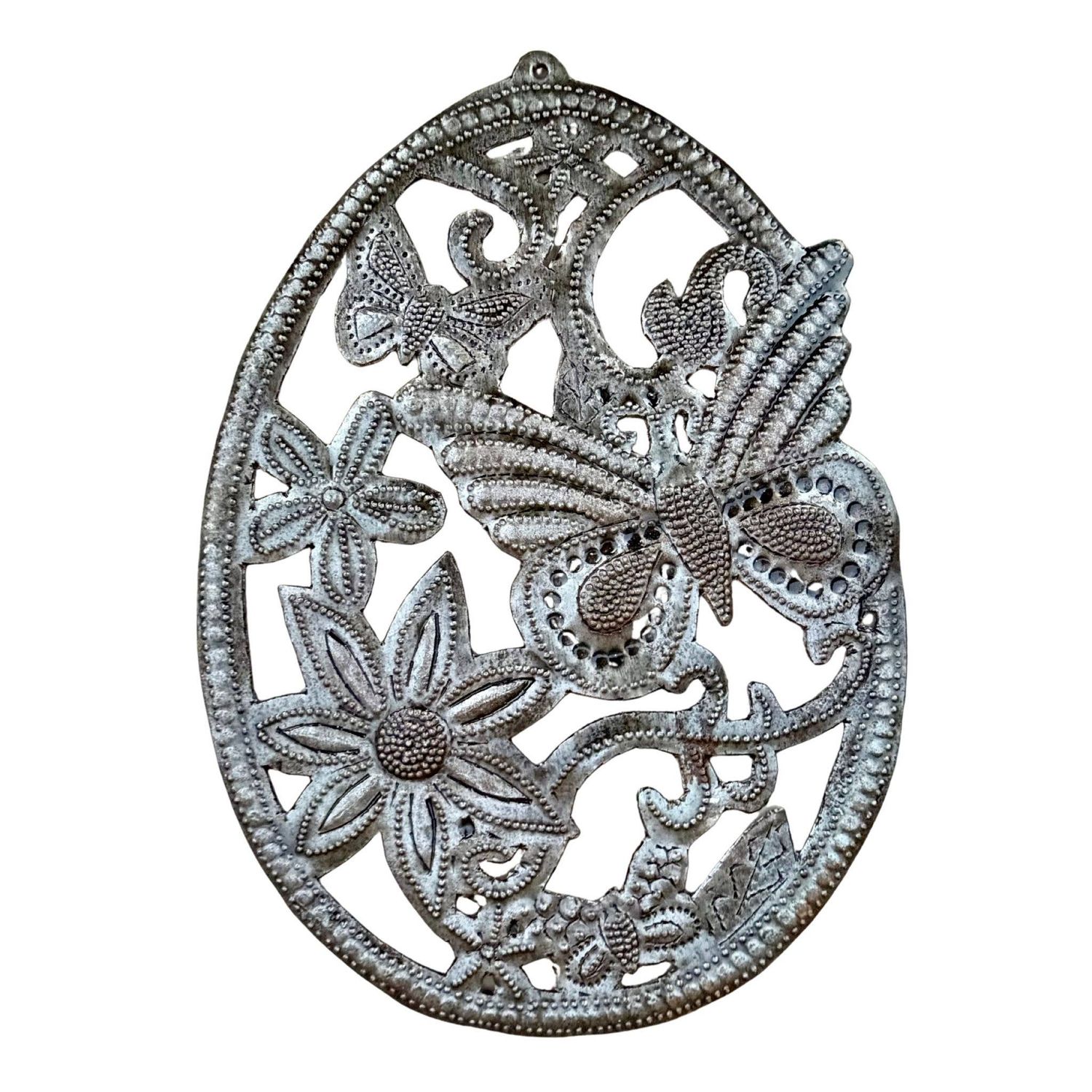 Haitian Metal Butterfly &amp; Flowers Wall Art, Fair Trade