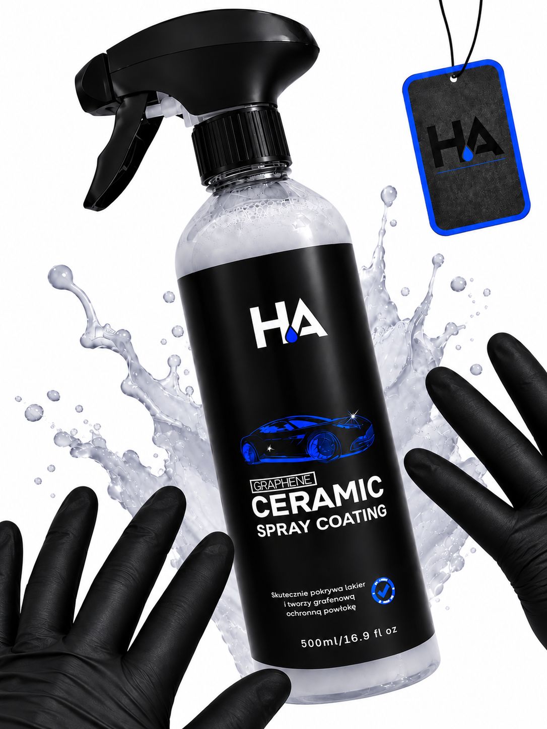 Graphene Ceramic Spray Coating - płynna powłoka na auto z efektem hydrofobowości 500 ml + ZAWIESZKA