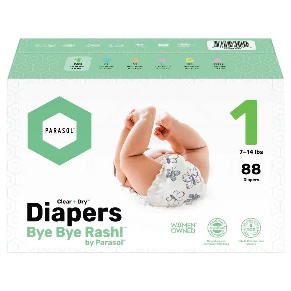 Parasol Clear+Dry Natural Disposable Diapers - Size 1 - 88ct