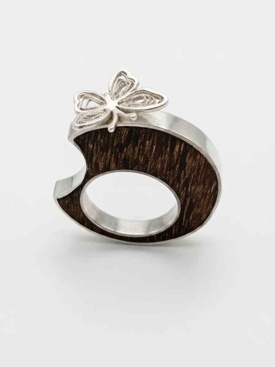 Butterfly ring - wood &amp; silver