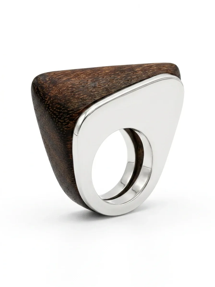 Wood ring - polished silver