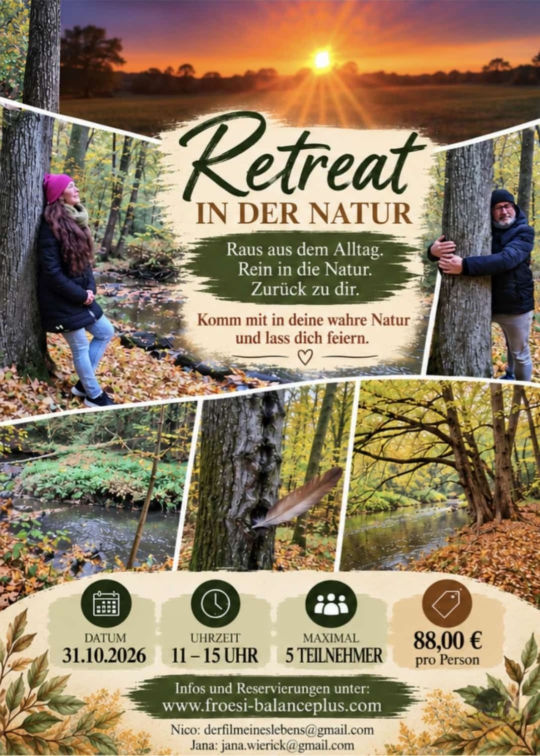 RETREAT IN DER NATUR  - 31.10.2026 - Anfragen &amp; Reservierungen über Kontaktformular