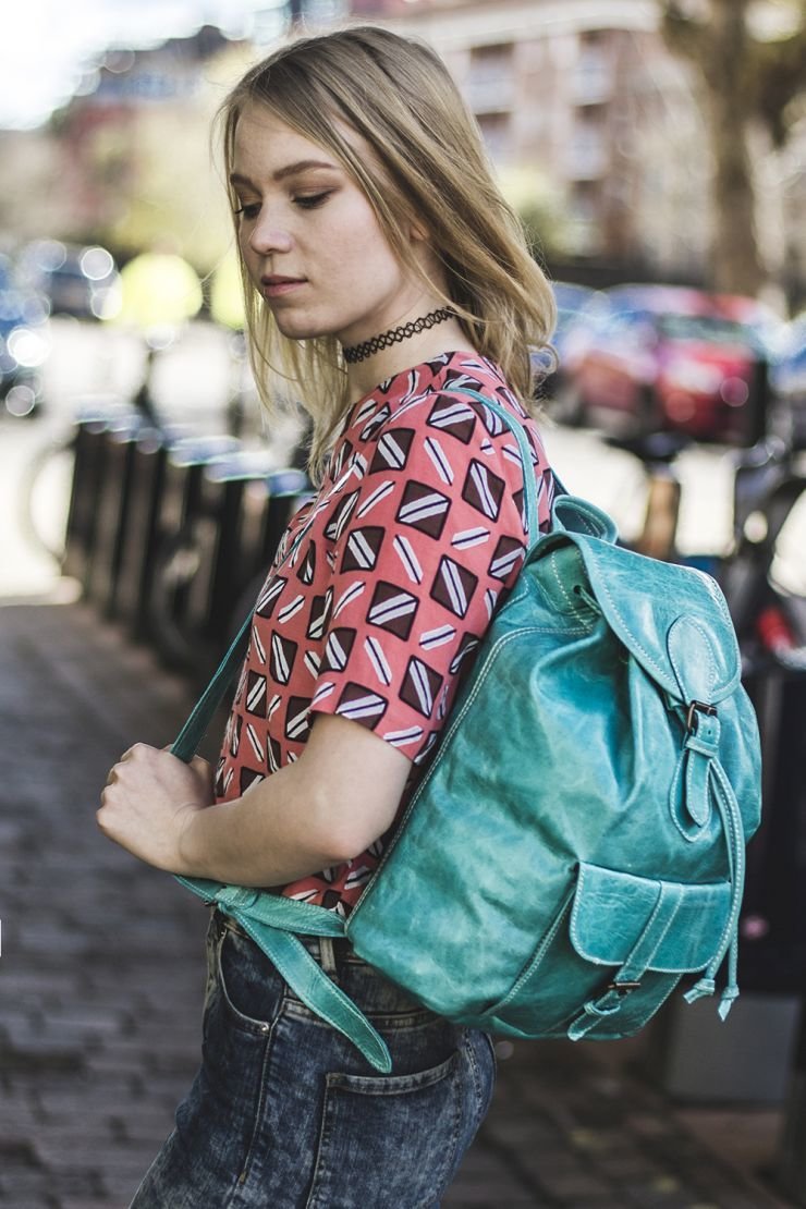 Turquoise Leather Rucksack Medium