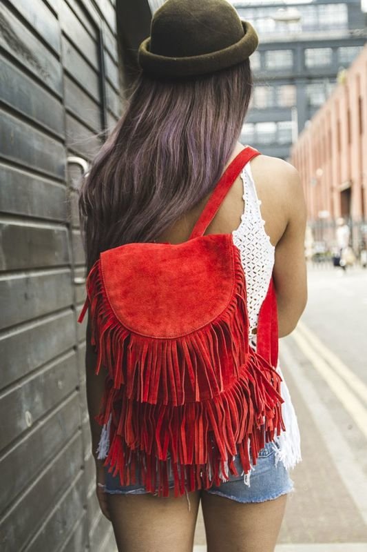 Suede Fringe Rucksack In Red Festival Fashion