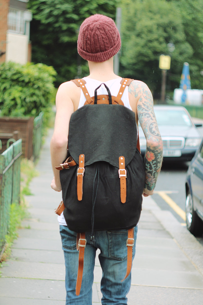 Swedish Army Infantry Rucksack Jute Canvas Leather