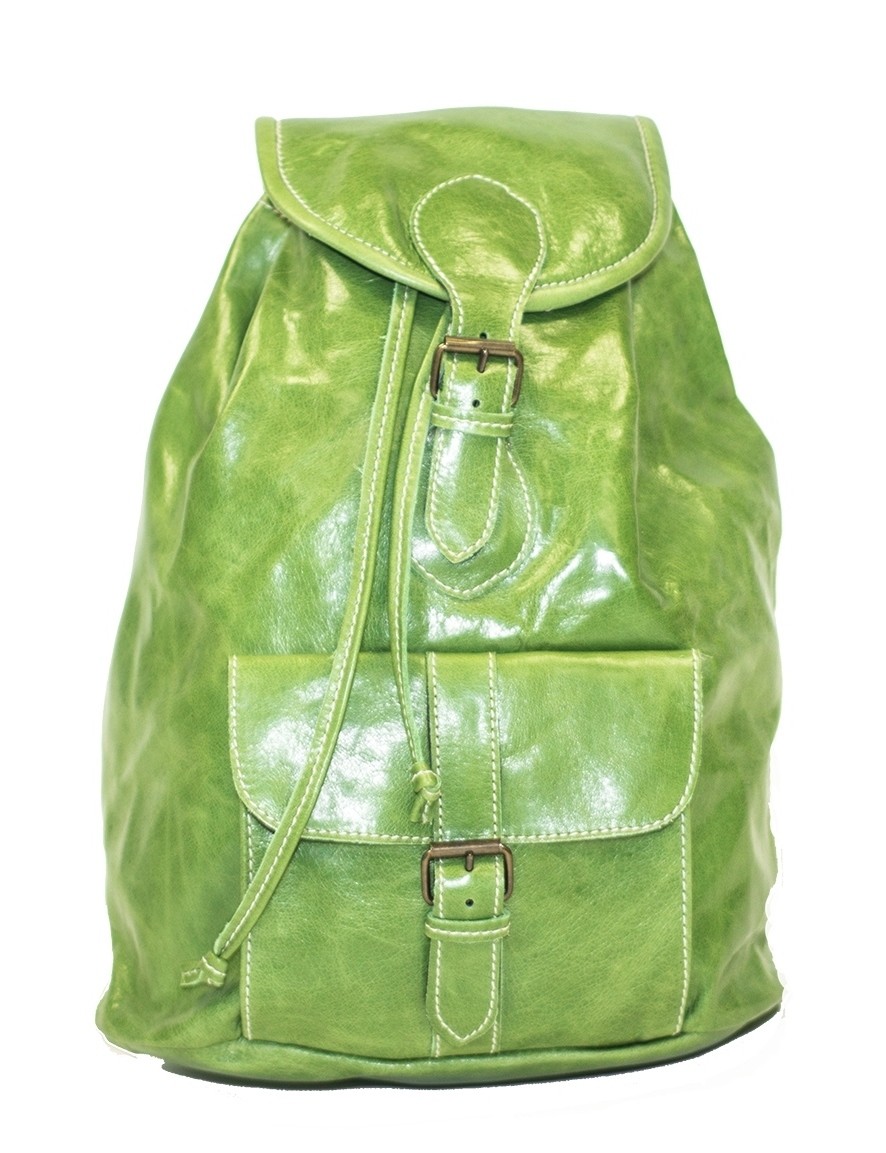 green leather rucksack