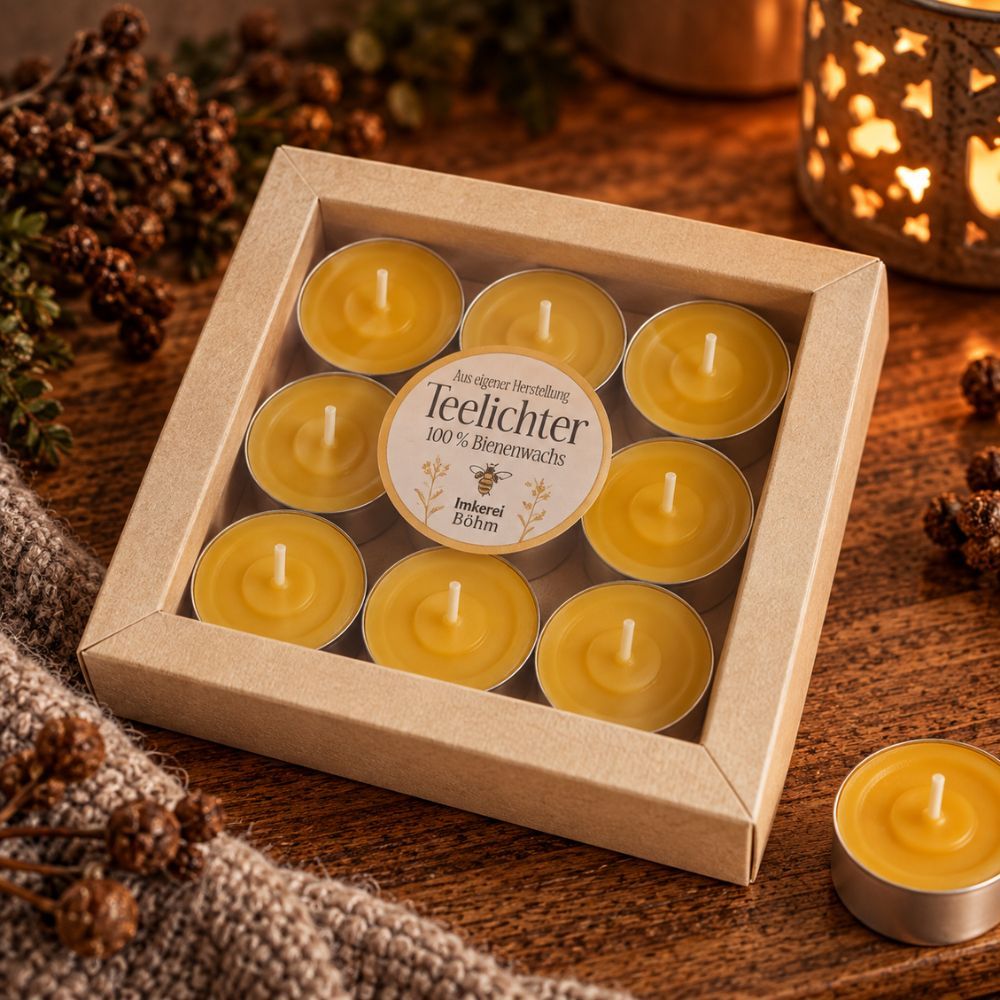 Teelichter aus Bienenwachs in Geschenkverpackung - 9 Stück