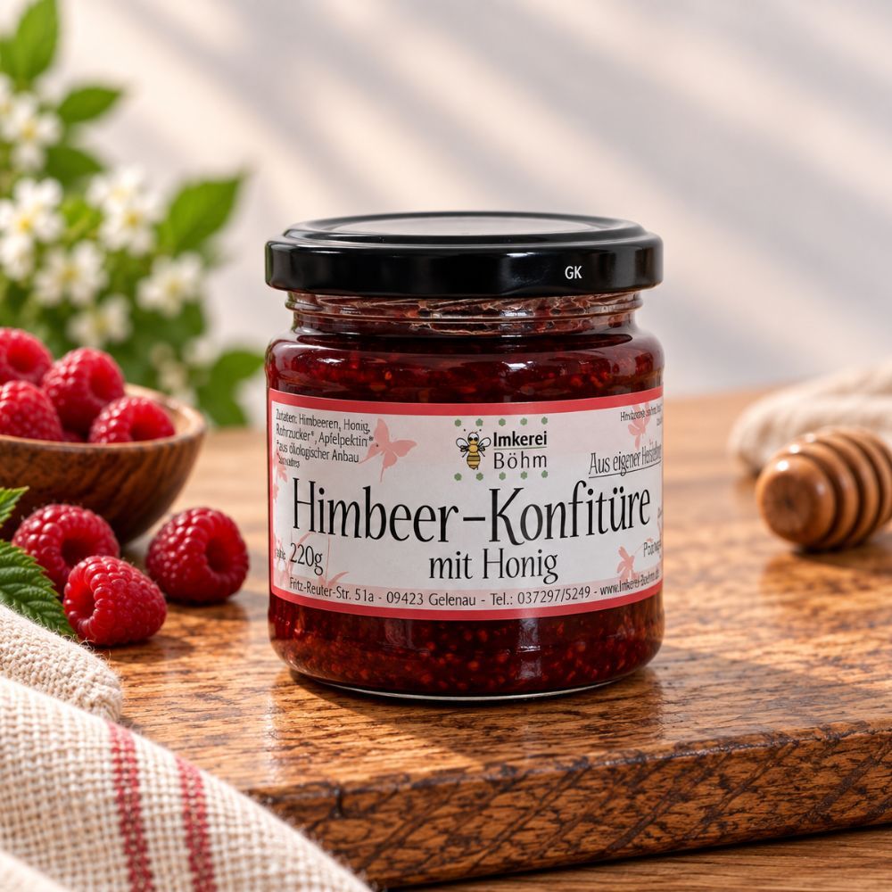 Himbeerkonfitüre extra mit Honig, 220g