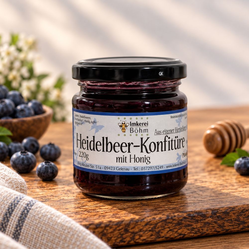 Heidelbeerkonfitüre extra mit Honig, 220g