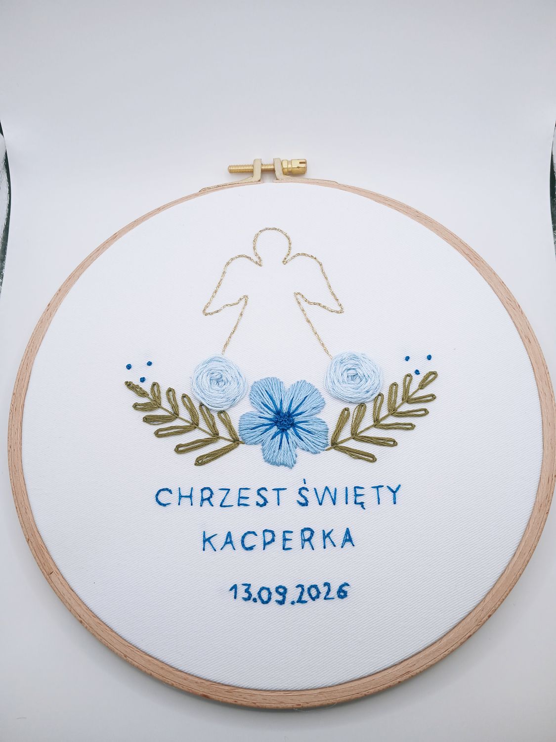 Haftowany tamborek ,,Aniołek'' (Chrzest Święty)
