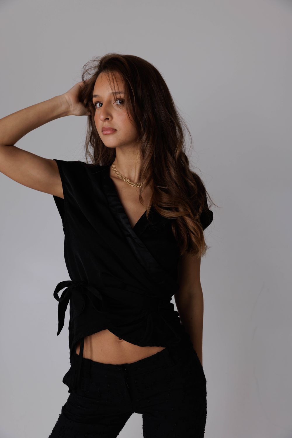 Black Tie-Waist Blouse
