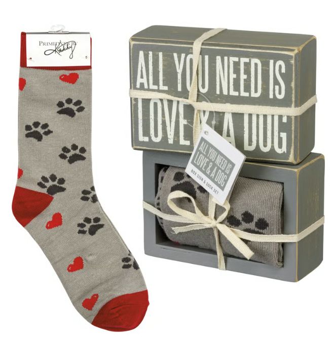 Love And A Dog Box Sign And Sock Set