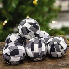 Black &amp; White Check Rag Balls Set of 6