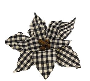 Black/Wht Plaid Poinsettia Clip Ornament